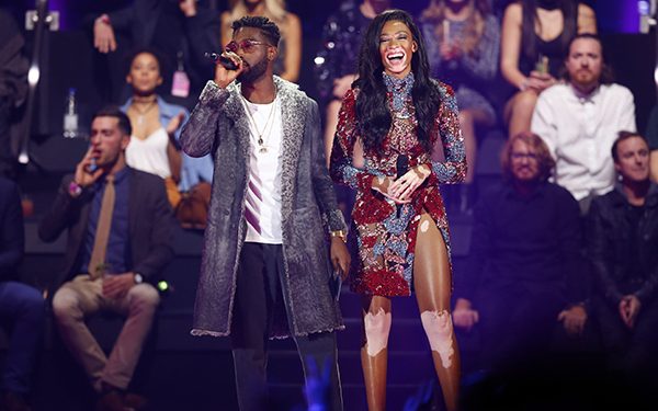 Copyright 2016 The Associated Press. All rights reserved. This material may not be published, broadcast, rewritten or redistributed without permission.
Mandatory Credit: Photo by Peter Dejong/AP/REX/Shutterstock (7391406i)
Tinie Tempah, left and Winnie Harlow present an award, during the MTV European Music Awards 2016, in Rotterdam, Netherlands
Netherlands MTV EMA 2016, Rotterdam, Netherlands - 06 Nov 2016