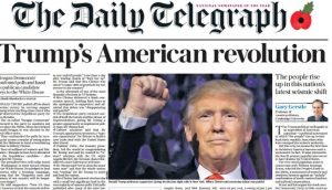 Για την αμερικανική επανάσταση δια χειρός Τραμπ γράφει στο πρωτοσέλιδό της η Daily Telegraph.