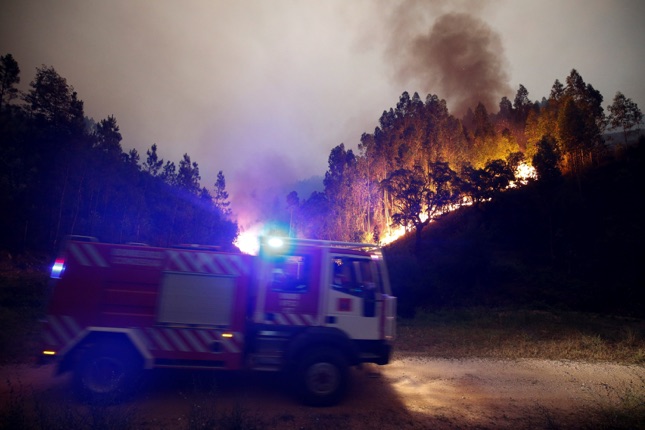 Firefighters work to put out a forest fire near Bouca, in central Portugal, June 18, 2017. REUTERS/Rafael Marchante