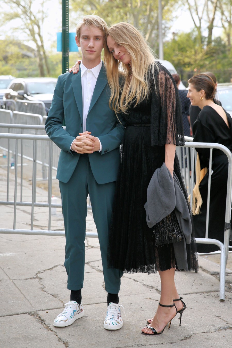 Actress Uma Thurman and her son Levon Roan Thurman-Hawke attend Prada Resort Collection 2019 at Piano Factory in New York City