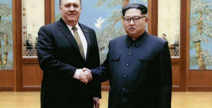 In this image released by the White House, then-CIA director Mike Pompeo shakes hands with North Korean leader Kim Jong Un in Pyongyang, North Korea, during a 2018 East weekend trip. President Donald Trump revealed more information about Pompeo's secret trip to North Korea, saying Pompeo wasn't supposed to meet with Kim, but that they ended up talking for more than an hour. Pompeo, who won Senate confirmation April 26, to become secretary of state, was the most senior U.S. official to meet a North Korean leader since 2000. (White House via AP)