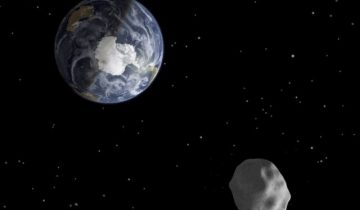 NASA handout image of the passage of asteroid 2012 DA14 through the Earth-moon system
