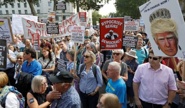 Anti-Brexit protestors demonstrate at Whitehall in London