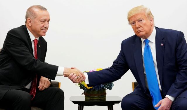 FILE PHOTO: U.S. President Donald Trump shakes hands during a bilateral meeting with Turkey's President Tayyip Erdogan during the G20 leaders summit in Osaka, Japan, June 29, 2019. REUTERS/Kevin Lamarque/File Photo