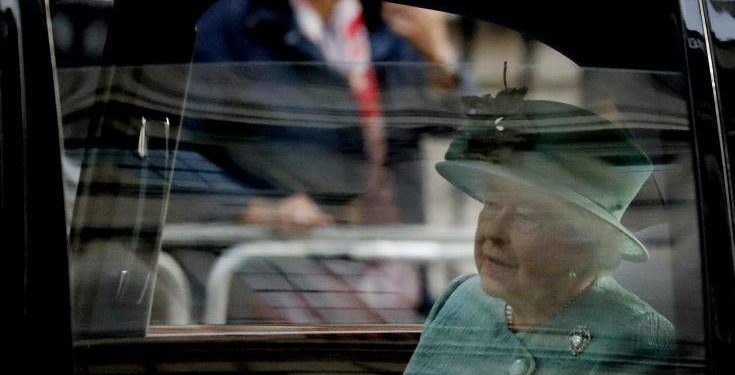 Britain's Queen Elizabeth II leaves after the State Opening of Parliament at the House of Lords at the Palace of Westminster in London, Thursday, Dec. 19, 2019.(AP Photo/Frank Augstein)