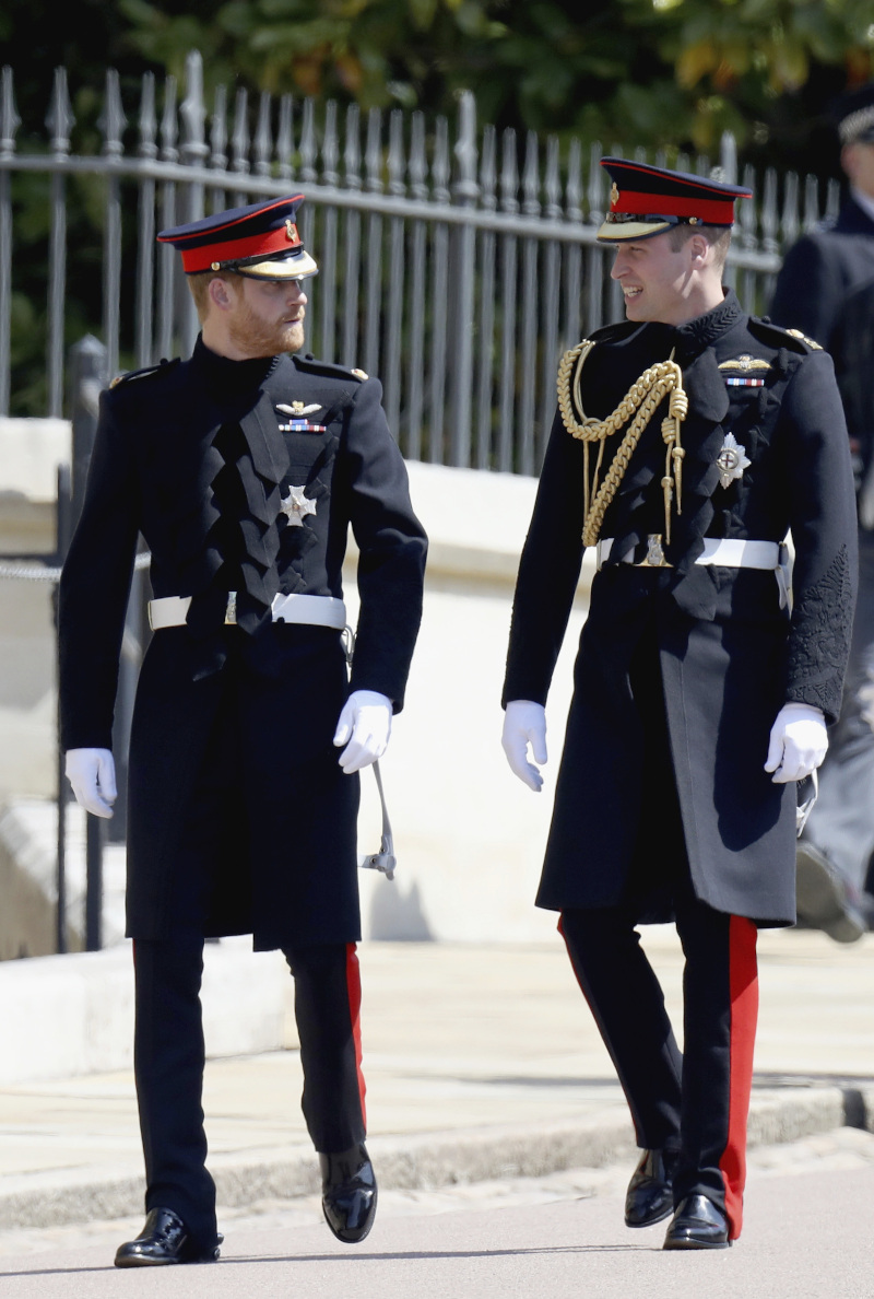 Prince Harry and Prince William, Duke of Cambridge arrive for the wedding ceremony pf Prince Harry and Meghan Markle at St. George's Chapel in Windsor Castle in Windsor, near London, England, Saturday, May 19, 2018. (Chris Jackson/pool photo via AP)