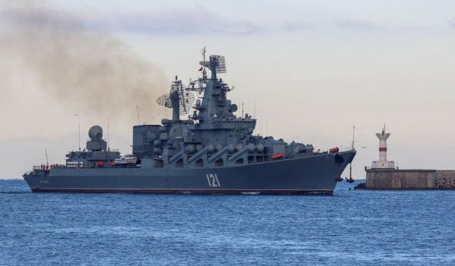FILE PHOTO: Cruiser Moskva sails into the harbour of Sevastopol