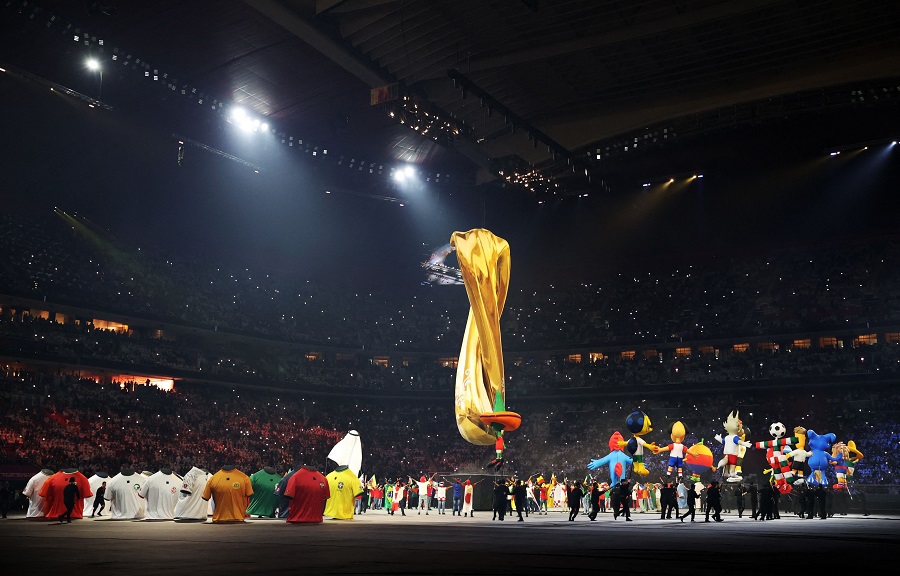 Soccer Football - FIFA World Cup Qatar 2022 - Group A - Qatar v Ecuador - Al Bayt Stadium, Al Khor, Qatar - November 20, 2022 General view of performers during the opening ceremony REUTERS/Kim Hong-Ji