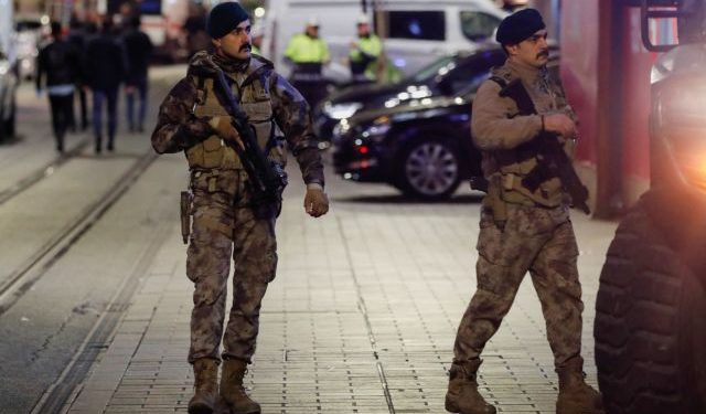 Members of the security forces guard near the scene after an explosion on busy pedestrian Istiklal street in Istanbul, Turkey, November 13, 2022. REUTERS/Kemal Aslan