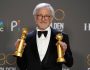 Steven Spielberg poses in the press room with the awards for best director, motion picture and for best motion picture, drama for "The Fabelmans" at the 80th annual Golden Globe Awards at the Beverly Hilton Hotel on Tuesday, Jan. 10, 2023, in Beverly Hills, Calif. (Photo by Chris Pizzello/Invision/AP)