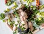 Beauty,Portrait,Of,A,Sports,Woman,Surrounded,By,Various,Healthy