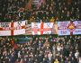 GENK, BELGIUM - NOVEMBER 4: flags of fans-supporters of West Ham United during the Group H - UEFA Europa League match between KRC Genk and West Ham United at Cegeka Arena on November 4, 2021 in Genk, Belgium (Photo by Perry van de Leuvert/BSR Agency/Getty Images)