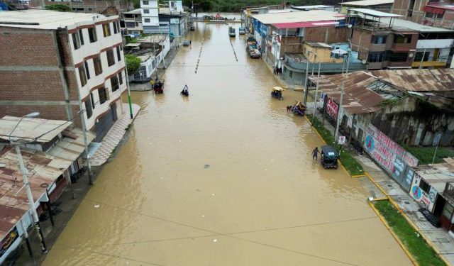 A view of flooded streets due to the rains caused by the direct influence of Cyclone Yaku, in Tumbes, Peru March 10, 2023. REUTERS/Sebastian Castaneda