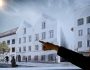 (FILES) A man points his finger at a screen showing the chosen plan for the architectural redesign of Adolf Hitler's birth house, during a press conference at the Interior ministry in Vienna, Austria on June 2, 2020. The redesign of Adolf Hitler's birth house will go ahead as planned, starting on October 2, 2023 Austria's interior ministry said on Austria 21, 2023, after a documentary aired new claims about the dictator's wishes for it. (Photo by JOE KLAMAR / AFP)