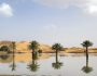 Palm trees are reflected in a lake caused by heavy rainfall in the desert town of Merzouga, near Rachidia, southeastern Morocco, Wednesday, Oct. 2, 2024.  (AP Photo)