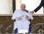 Pope Francis in a wheelchair speaks to faithful at the end of a mass in St. Peter's Square at The Vatican, Sunday, April 6, 2025, part of the Jubilee of the sick and the health workers. (AP Photo/Andrew Medichini)