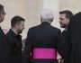 Ukraine's President Volodymr Zelenskyy, left meets Vice President JD Vance as they arrive to attend Pope Leo XIV's formal inauguration of his pontificate in St. Peter's Square at the Vatican, Sunday, May 18, 2025. (AP Photo/Alessandra Tarantino)